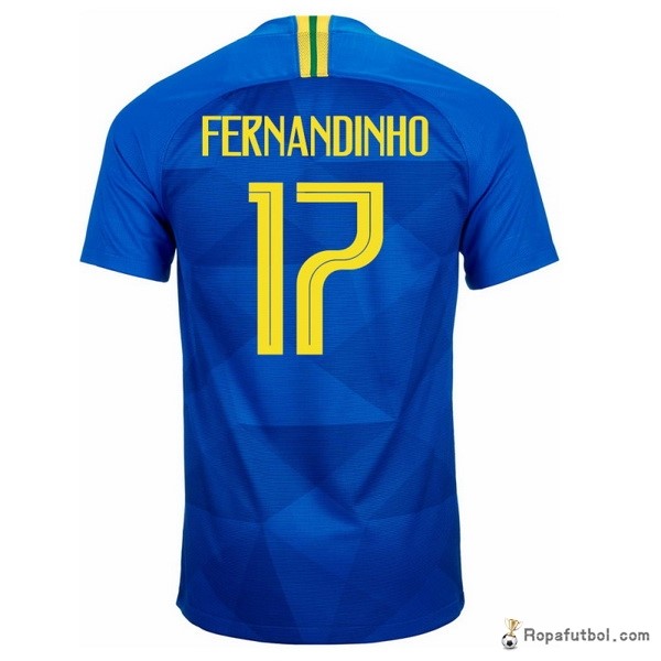 Camiseta Brasil Replica Segunda Ropa Fernandinho 2018 Azul